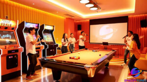 Event space with karaoke and arcade games